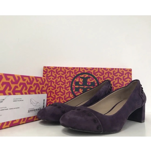 Tory Burch Colt Studded Purple Suede Pumps New - Picture 2 of 6